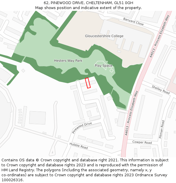 62, PINEWOOD DRIVE, CHELTENHAM, GL51 0GH: Location map and indicative extent of plot