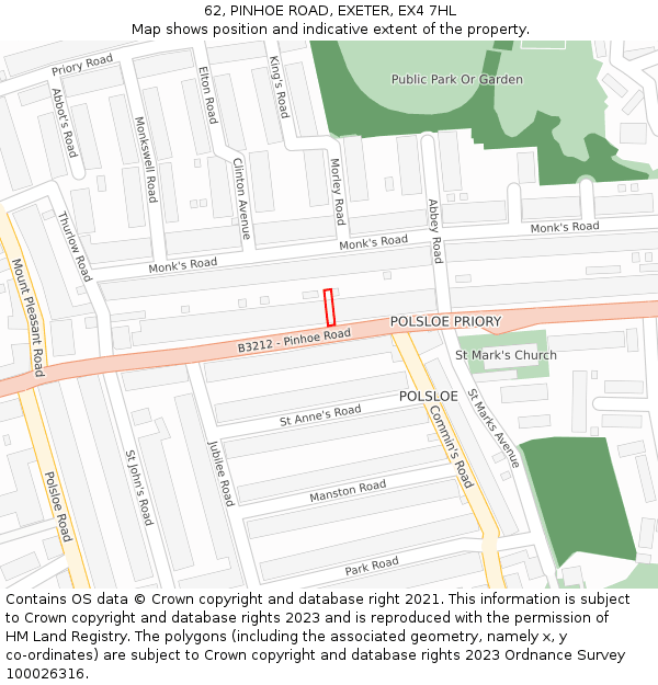 62, PINHOE ROAD, EXETER, EX4 7HL: Location map and indicative extent of plot