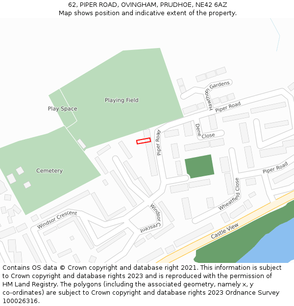 62, PIPER ROAD, OVINGHAM, PRUDHOE, NE42 6AZ: Location map and indicative extent of plot