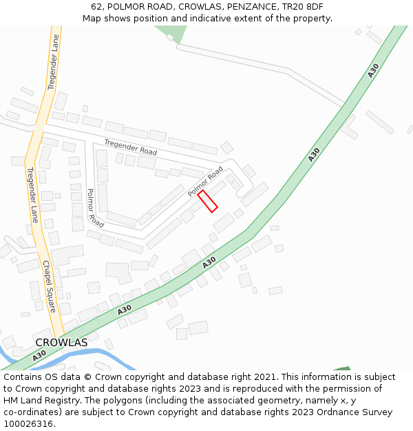 62, POLMOR ROAD, CROWLAS, PENZANCE, TR20 8DF: Location map and indicative extent of plot