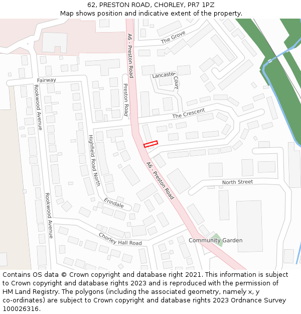 62, PRESTON ROAD, CHORLEY, PR7 1PZ: Location map and indicative extent of plot