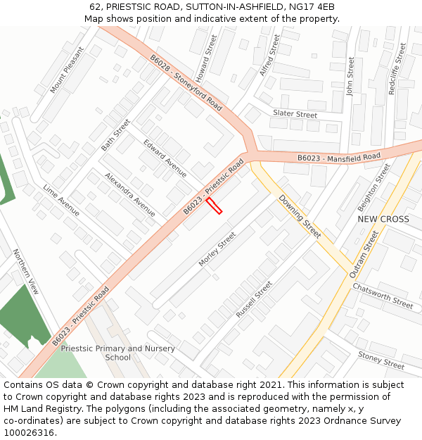 62, PRIESTSIC ROAD, SUTTON-IN-ASHFIELD, NG17 4EB: Location map and indicative extent of plot