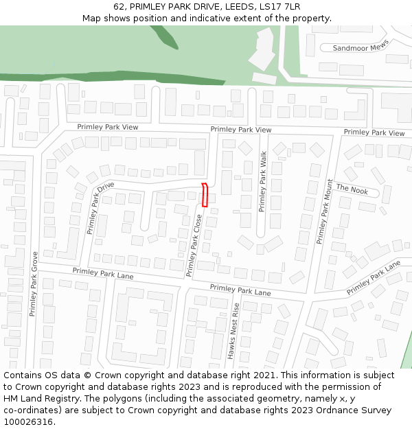 62, PRIMLEY PARK DRIVE, LEEDS, LS17 7LR: Location map and indicative extent of plot