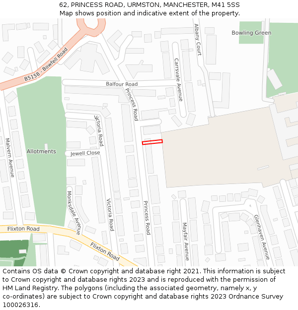 62, PRINCESS ROAD, URMSTON, MANCHESTER, M41 5SS: Location map and indicative extent of plot