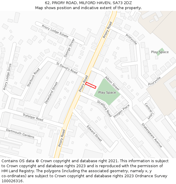 62, PRIORY ROAD, MILFORD HAVEN, SA73 2DZ: Location map and indicative extent of plot
