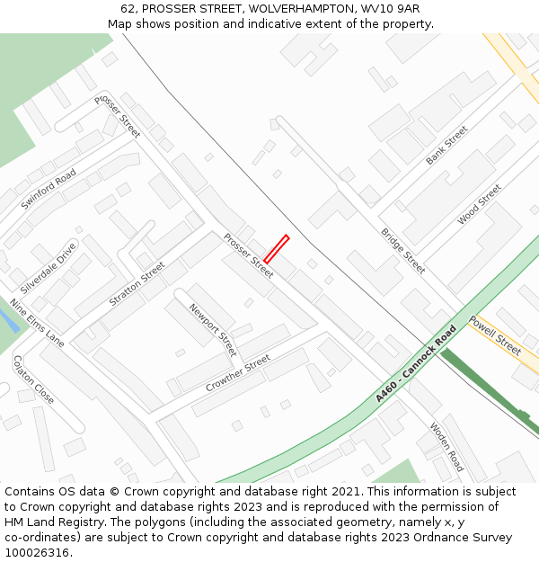 62, PROSSER STREET, WOLVERHAMPTON, WV10 9AR: Location map and indicative extent of plot