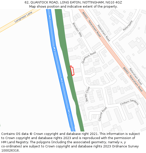 62, QUANTOCK ROAD, LONG EATON, NOTTINGHAM, NG10 4GZ: Location map and indicative extent of plot