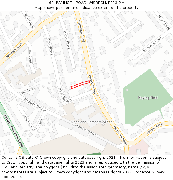 62, RAMNOTH ROAD, WISBECH, PE13 2JA: Location map and indicative extent of plot