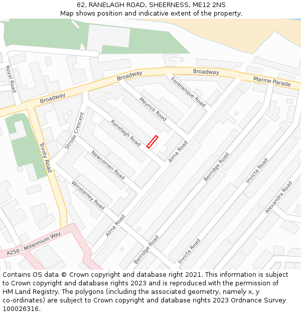 62, RANELAGH ROAD, SHEERNESS, ME12 2NS: Location map and indicative extent of plot