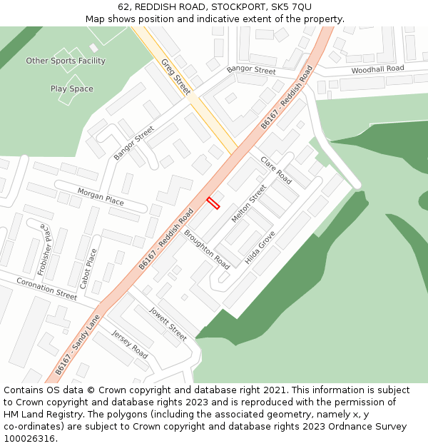 62, REDDISH ROAD, STOCKPORT, SK5 7QU: Location map and indicative extent of plot