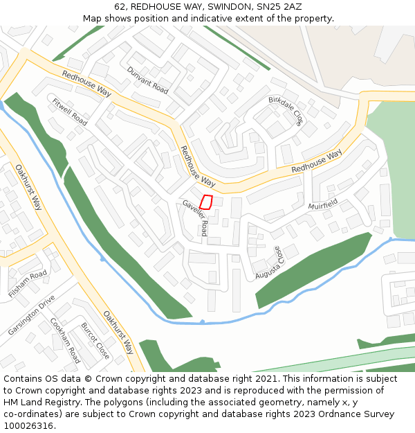 62, REDHOUSE WAY, SWINDON, SN25 2AZ: Location map and indicative extent of plot