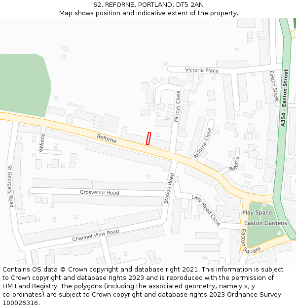 62, REFORNE, PORTLAND, DT5 2AN: Location map and indicative extent of plot