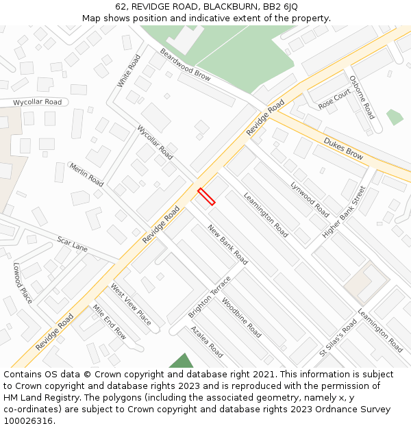 62, REVIDGE ROAD, BLACKBURN, BB2 6JQ: Location map and indicative extent of plot