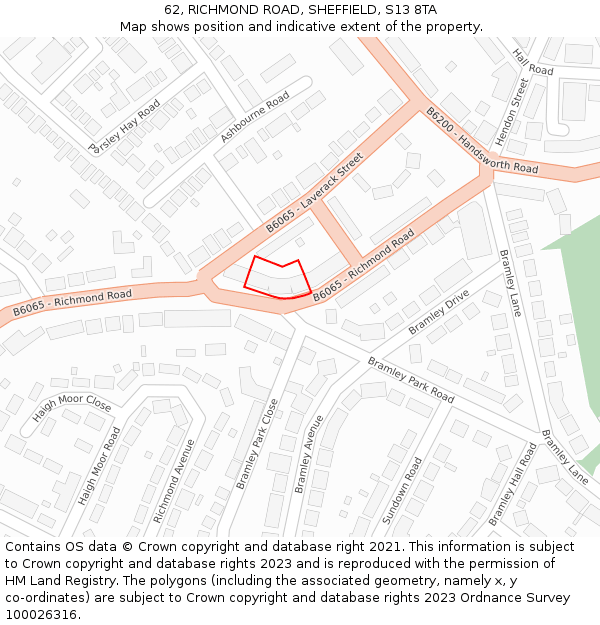 62, RICHMOND ROAD, SHEFFIELD, S13 8TA: Location map and indicative extent of plot