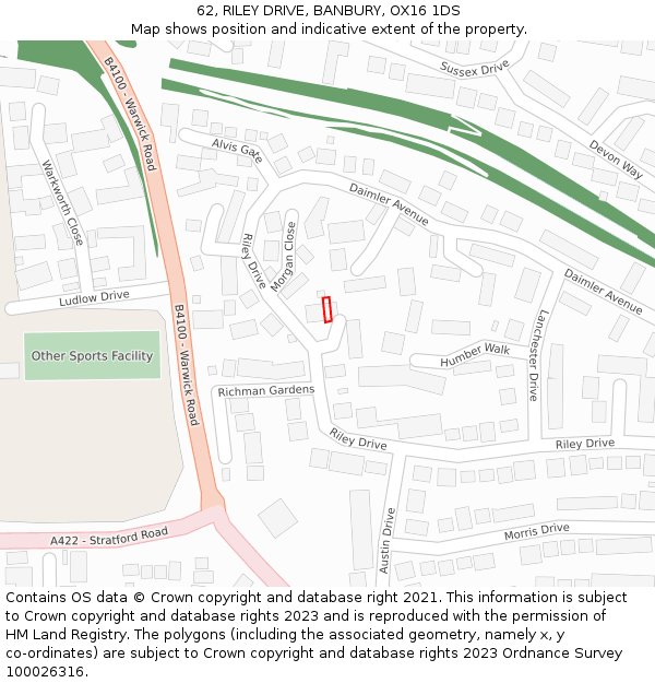 62, RILEY DRIVE, BANBURY, OX16 1DS: Location map and indicative extent of plot
