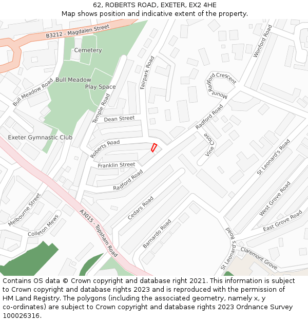 62, ROBERTS ROAD, EXETER, EX2 4HE: Location map and indicative extent of plot