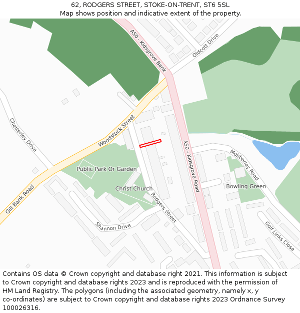 62, RODGERS STREET, STOKE-ON-TRENT, ST6 5SL: Location map and indicative extent of plot