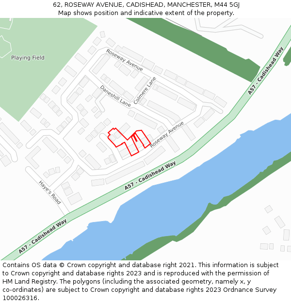 62, ROSEWAY AVENUE, CADISHEAD, MANCHESTER, M44 5GJ: Location map and indicative extent of plot