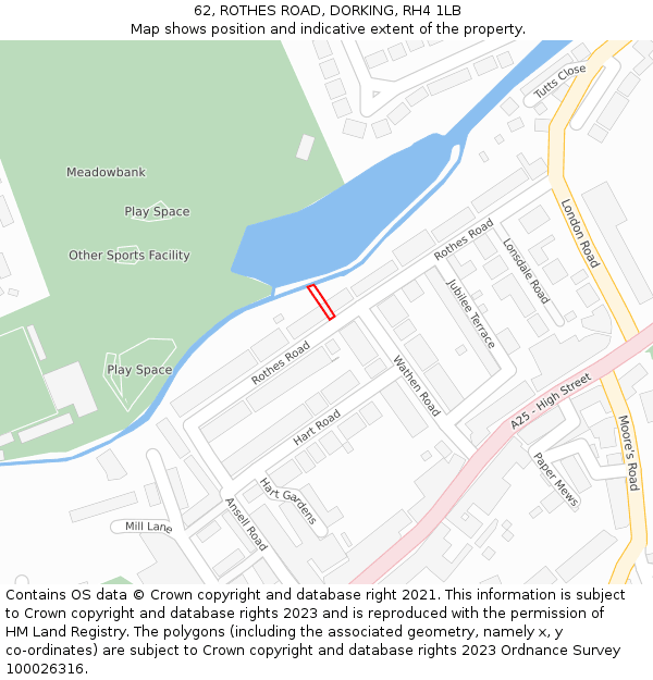 62, ROTHES ROAD, DORKING, RH4 1LB: Location map and indicative extent of plot