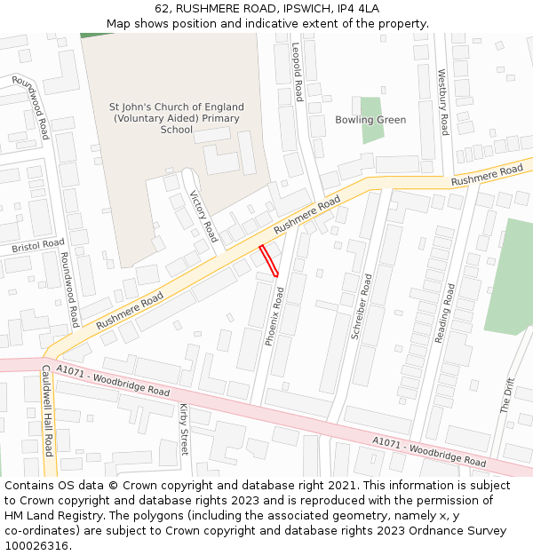 62, RUSHMERE ROAD, IPSWICH, IP4 4LA: Location map and indicative extent of plot