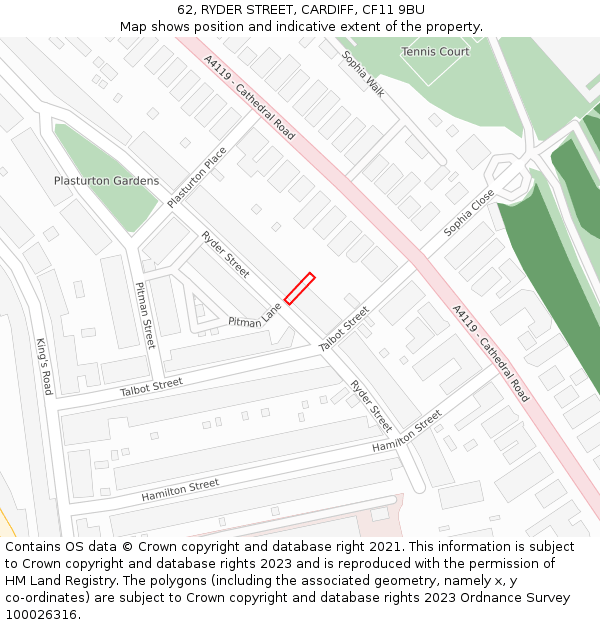 62, RYDER STREET, CARDIFF, CF11 9BU: Location map and indicative extent of plot