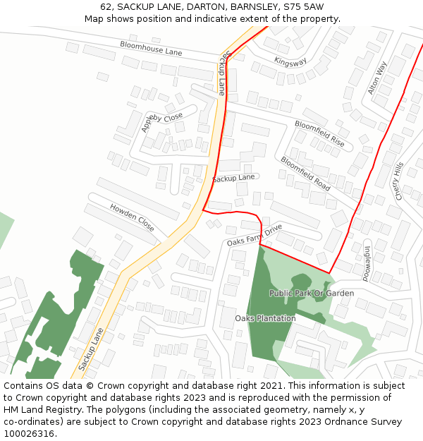 62, SACKUP LANE, DARTON, BARNSLEY, S75 5AW: Location map and indicative extent of plot