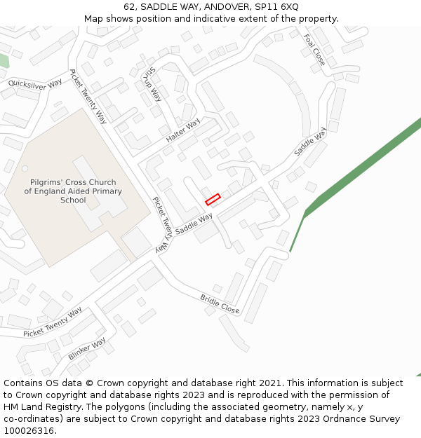 62, SADDLE WAY, ANDOVER, SP11 6XQ: Location map and indicative extent of plot