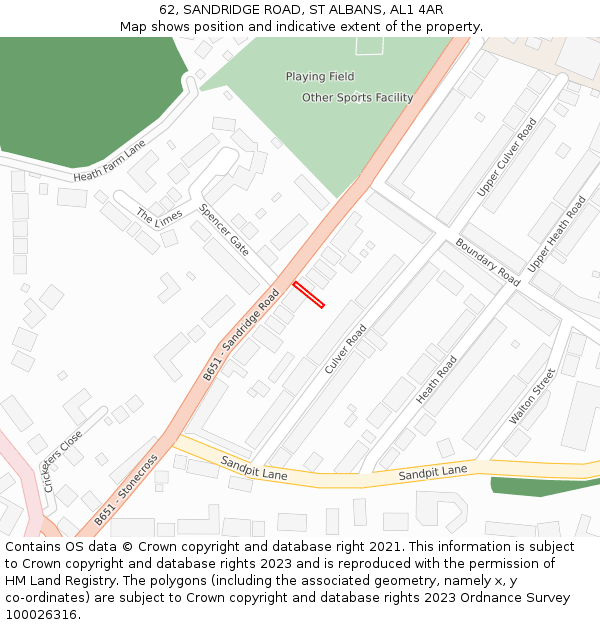 62, SANDRIDGE ROAD, ST ALBANS, AL1 4AR: Location map and indicative extent of plot
