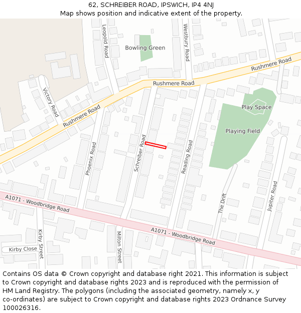 62, SCHREIBER ROAD, IPSWICH, IP4 4NJ: Location map and indicative extent of plot