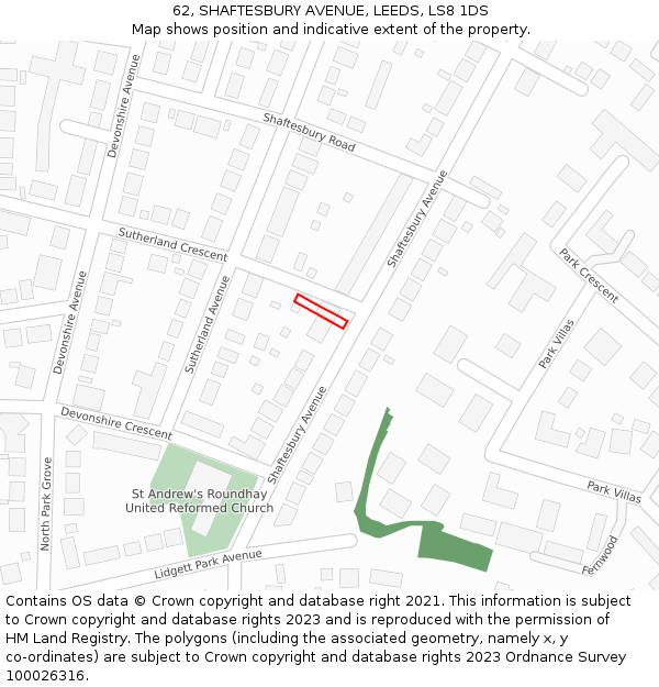 62, SHAFTESBURY AVENUE, LEEDS, LS8 1DS: Location map and indicative extent of plot