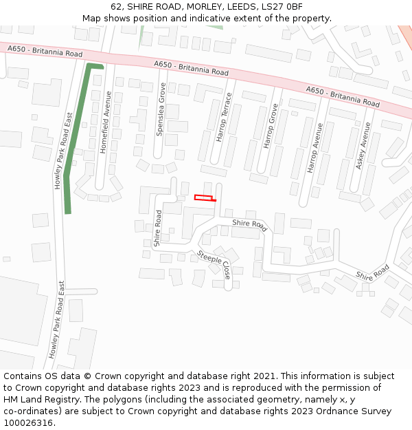 62, SHIRE ROAD, MORLEY, LEEDS, LS27 0BF: Location map and indicative extent of plot