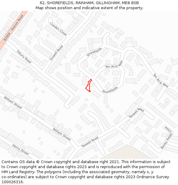 62, SHOREFIELDS, RAINHAM, GILLINGHAM, ME8 8SB: Location map and indicative extent of plot