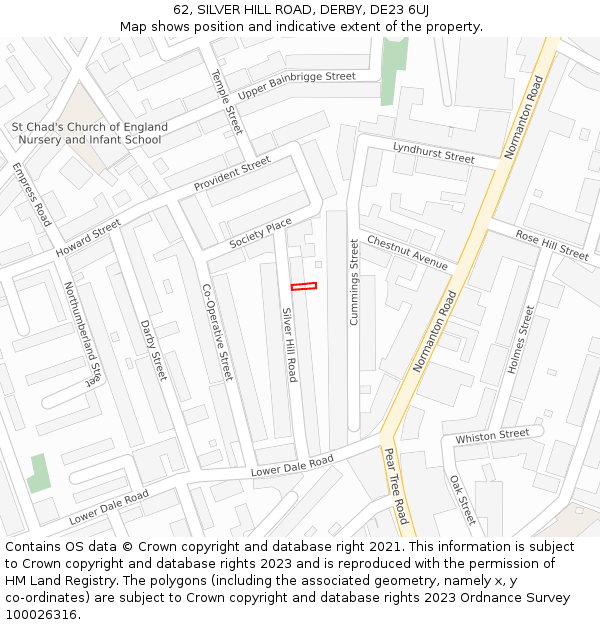 62, SILVER HILL ROAD, DERBY, DE23 6UJ: Location map and indicative extent of plot
