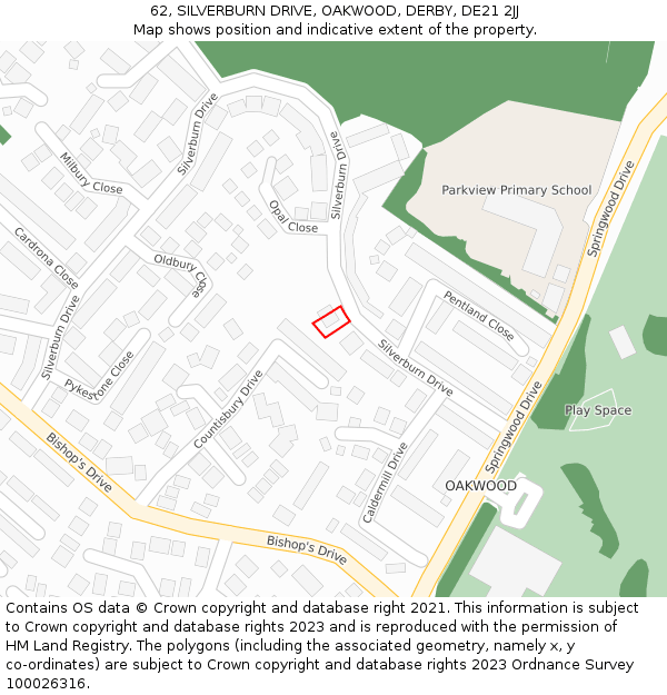 62, SILVERBURN DRIVE, OAKWOOD, DERBY, DE21 2JJ: Location map and indicative extent of plot