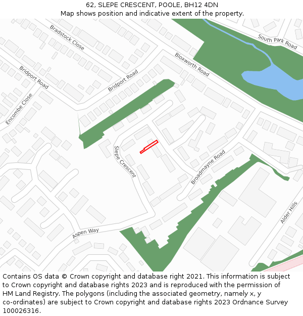 62, SLEPE CRESCENT, POOLE, BH12 4DN: Location map and indicative extent of plot