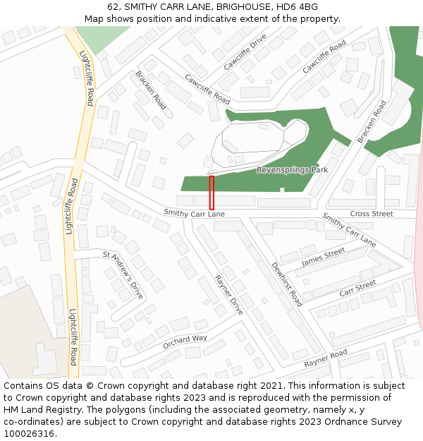 62, SMITHY CARR LANE, BRIGHOUSE, HD6 4BG: Location map and indicative extent of plot