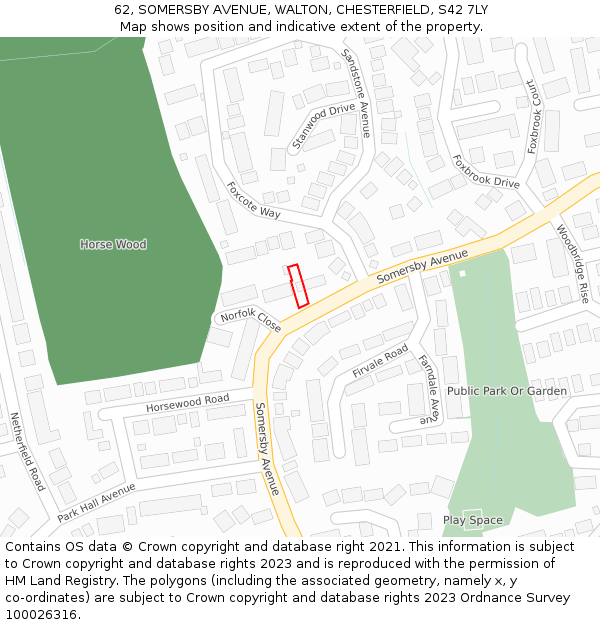 62, SOMERSBY AVENUE, WALTON, CHESTERFIELD, S42 7LY: Location map and indicative extent of plot