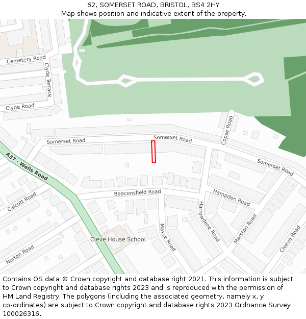 62, SOMERSET ROAD, BRISTOL, BS4 2HY: Location map and indicative extent of plot