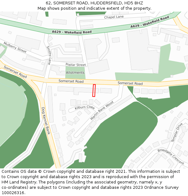 62, SOMERSET ROAD, HUDDERSFIELD, HD5 8HZ: Location map and indicative extent of plot