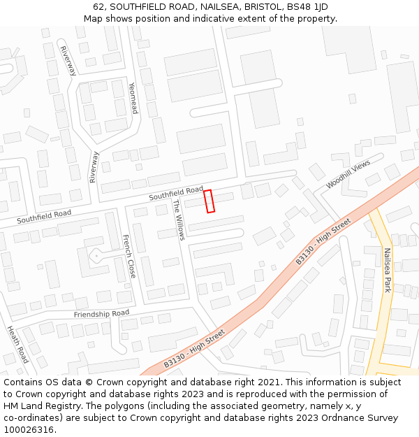 62, SOUTHFIELD ROAD, NAILSEA, BRISTOL, BS48 1JD: Location map and indicative extent of plot