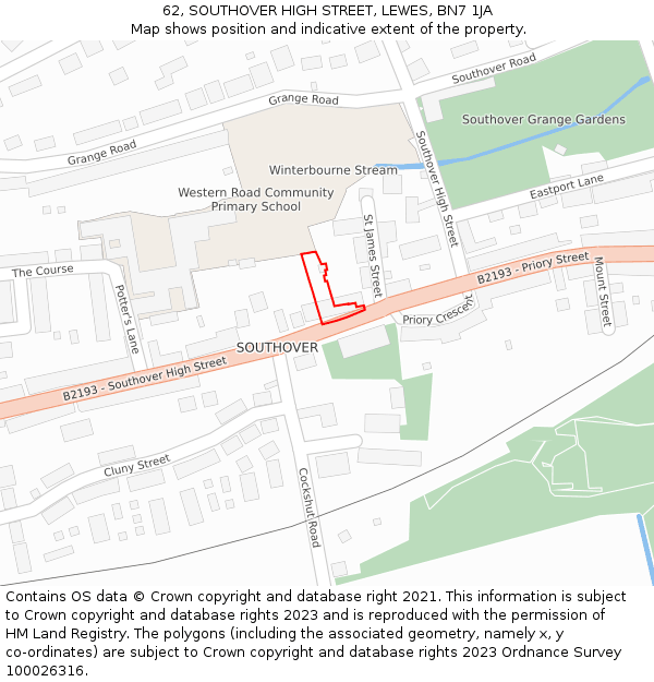 62, SOUTHOVER HIGH STREET, LEWES, BN7 1JA: Location map and indicative extent of plot