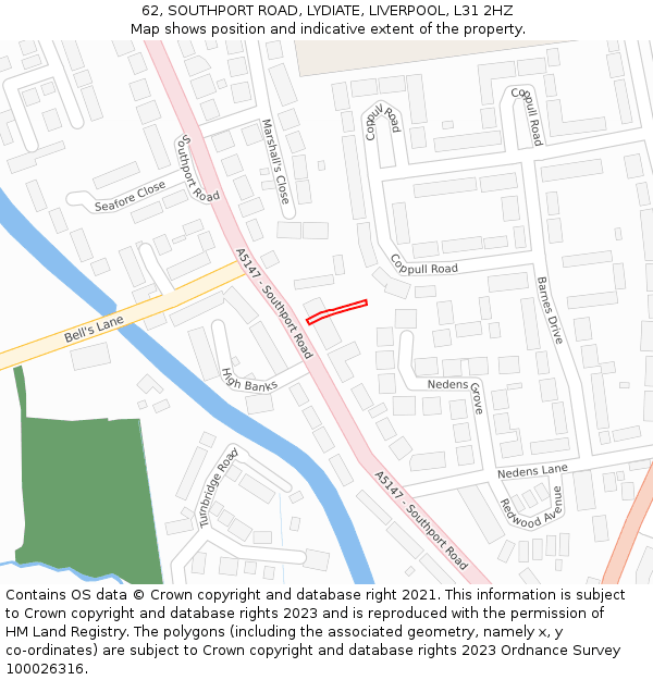 62, SOUTHPORT ROAD, LYDIATE, LIVERPOOL, L31 2HZ: Location map and indicative extent of plot