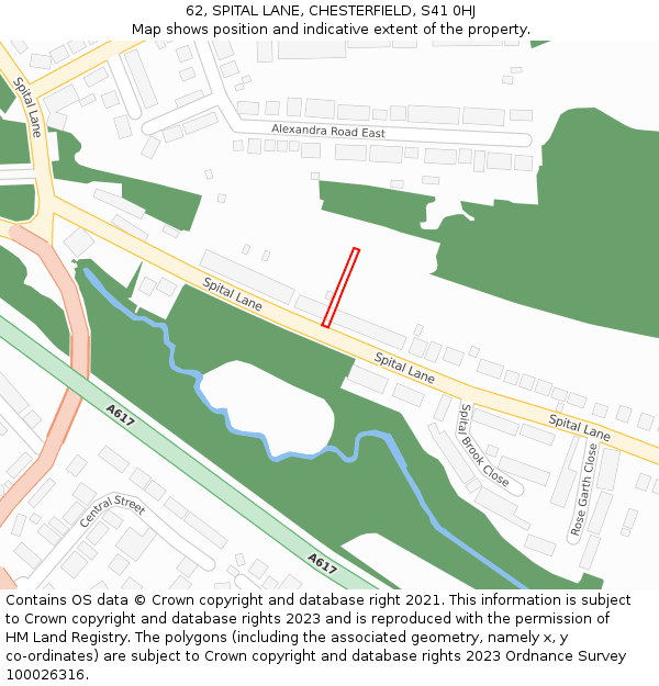 62, SPITAL LANE, CHESTERFIELD, S41 0HJ: Location map and indicative extent of plot