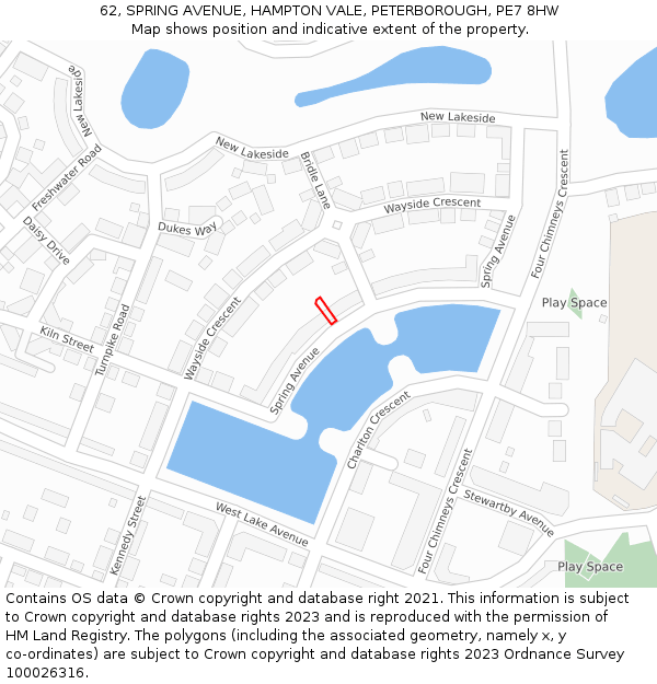 62, SPRING AVENUE, HAMPTON VALE, PETERBOROUGH, PE7 8HW: Location map and indicative extent of plot