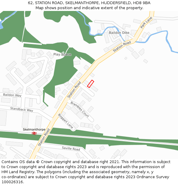 62, STATION ROAD, SKELMANTHORPE, HUDDERSFIELD, HD8 9BA: Location map and indicative extent of plot