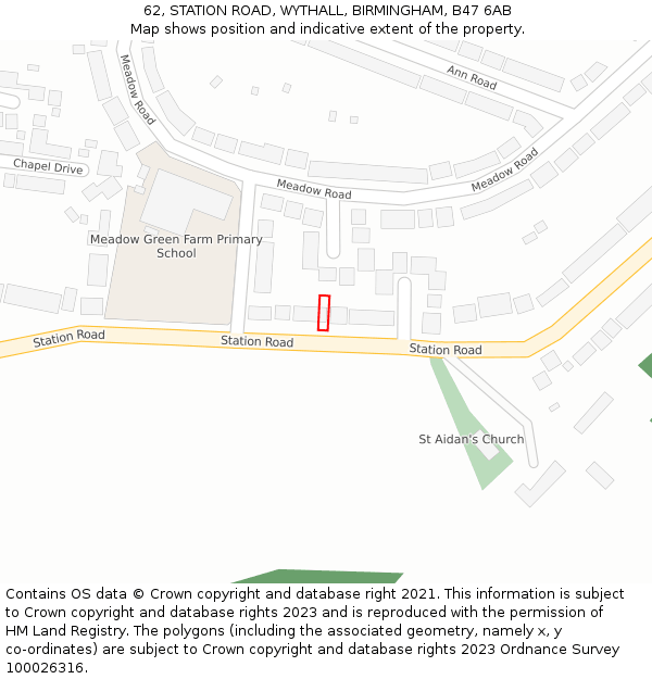 62, STATION ROAD, WYTHALL, BIRMINGHAM, B47 6AB: Location map and indicative extent of plot