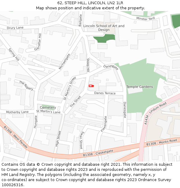 62, STEEP HILL, LINCOLN, LN2 1LR: Location map and indicative extent of plot