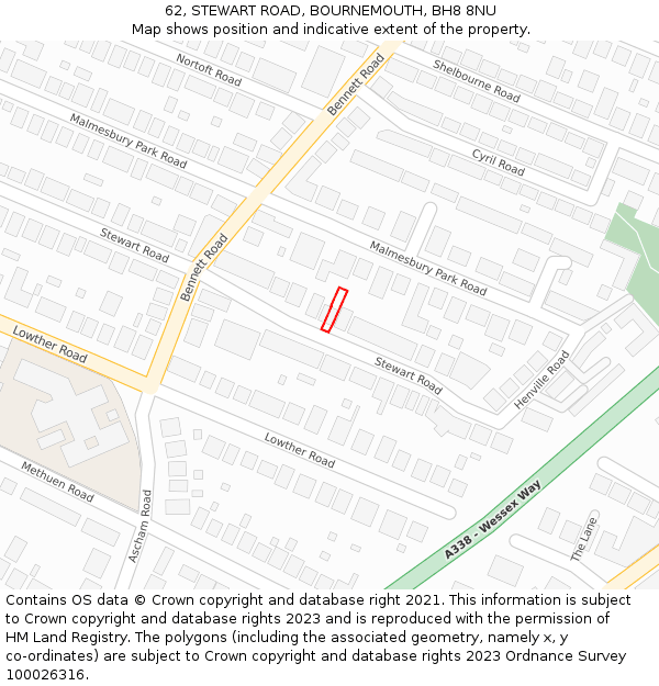62, STEWART ROAD, BOURNEMOUTH, BH8 8NU: Location map and indicative extent of plot