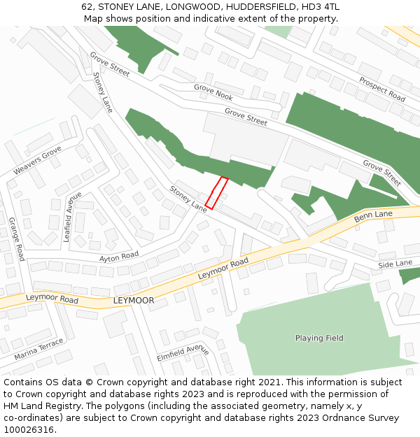 62, STONEY LANE, LONGWOOD, HUDDERSFIELD, HD3 4TL: Location map and indicative extent of plot