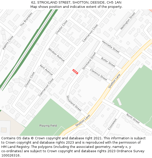 62, STRICKLAND STREET, SHOTTON, DEESIDE, CH5 1AN: Location map and indicative extent of plot